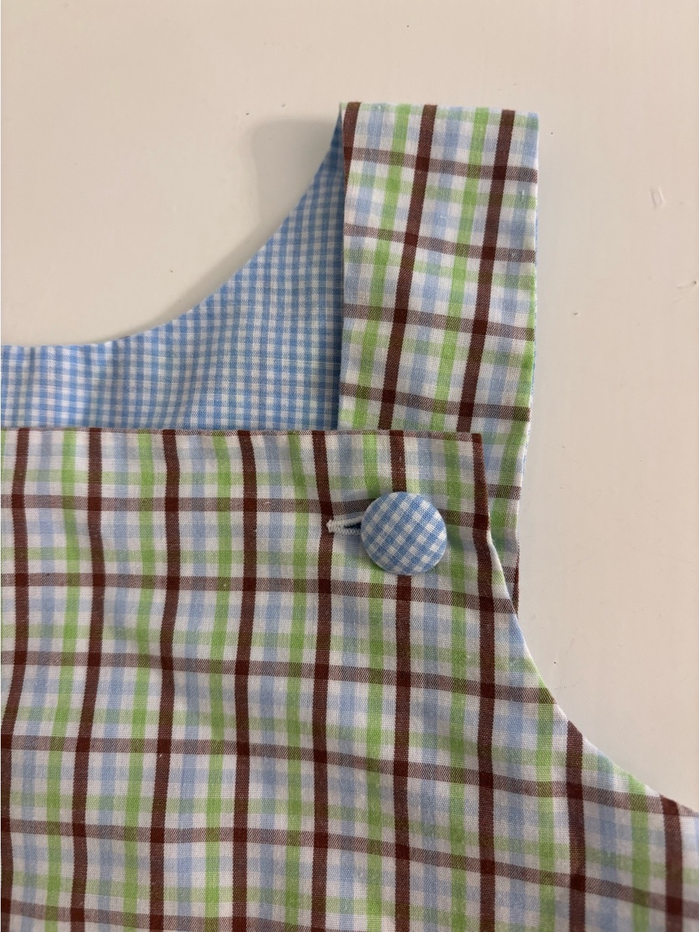 Plaid Cotton Baby One-Piece Romper in Blue, Green, Brown - Picture 3 of 6